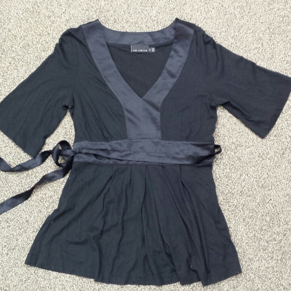 Tie Waist Blouse with Sateen Accents